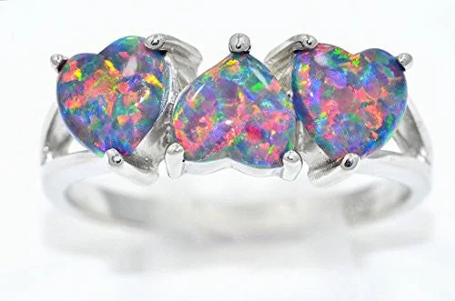 Gorgeous Wedding Band with Diamonds-6mm Black Opal Heart Ring .925 Sterling Silver Rhodium Finish