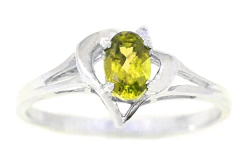 Silver Ring with Diamonds-0.50 Ct Peridot & Diamond Oval Heart Ring .925 Sterling Silver Rhodium Finish