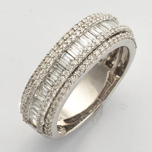 Unique Gemstone Ring for Women-14KW  1.55CTW BAGUETTE DIAMOND MENS BAND