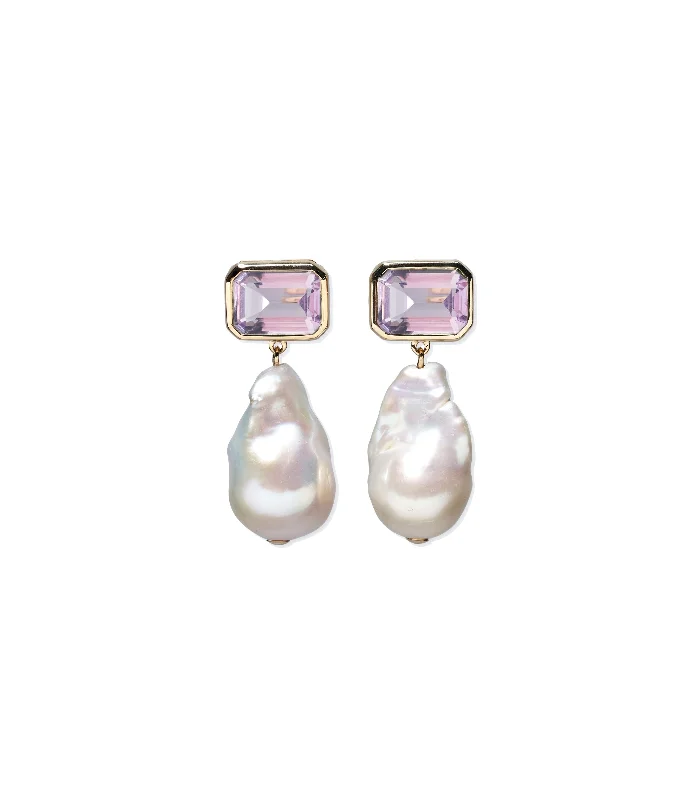 Wedding Earrings with Gemstones-Juno Earrings in Pink Amethyst