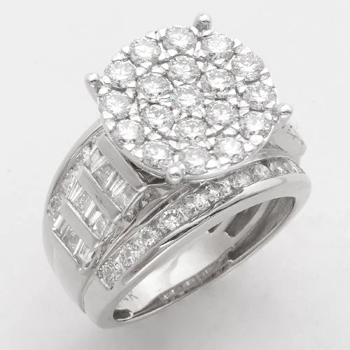 Men's Engagement Ring with Diamonds-14KW 3.25CTW DIAMOND ROUND CLUSTER RING