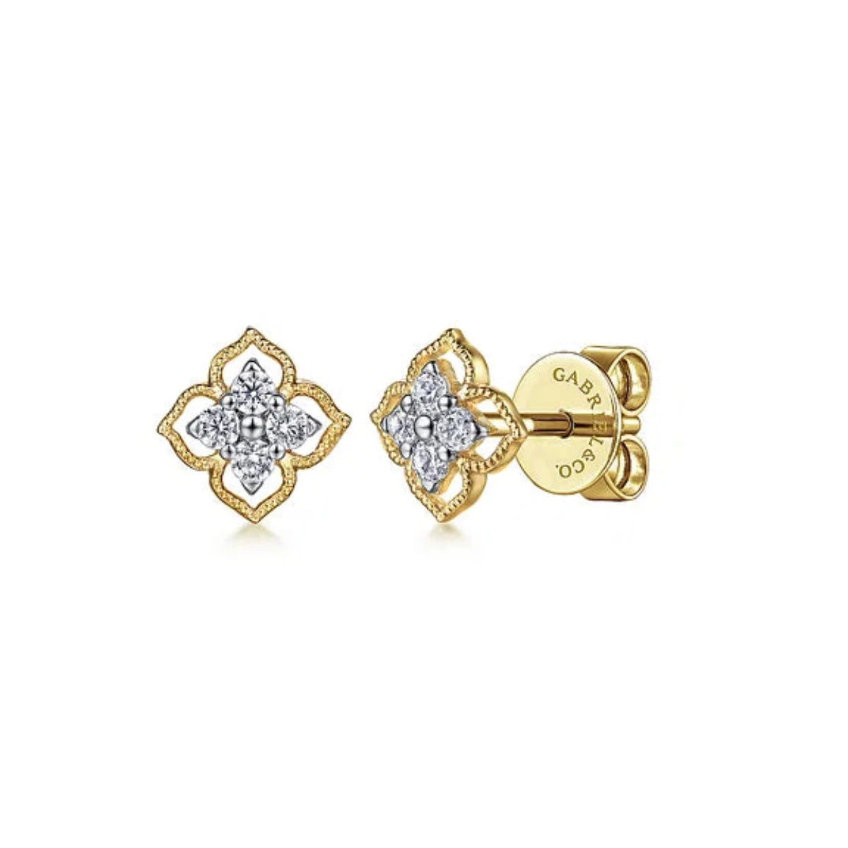 Handmade Silver Earrings-14K Y Gold 0.13ctw Diamond Floral Stud Earrings