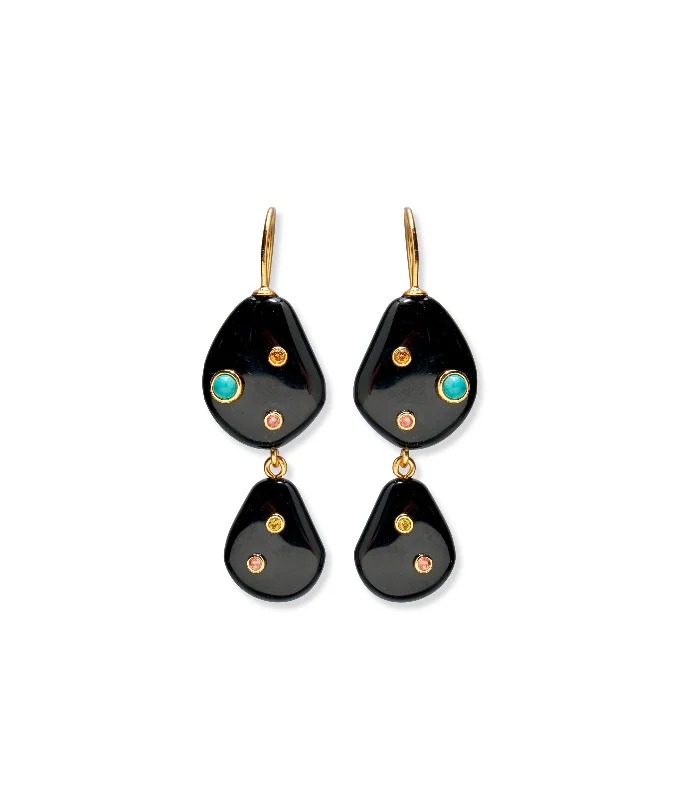 Trendy Dangle Earrings-Stacked Stone Earrings in Black Agate