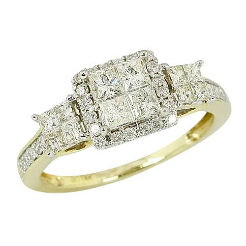 Unique Gold Engagement Ring-14KY 1.00CTW QUAD 3-STONE RING