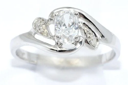 Diamond Wedding Ring Set-0.50 Ct Zirconia & Diamond Oval Ring .925 Sterling Silver Rhodium Finish