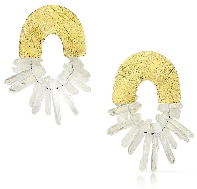 Luxurious Pearl Earrings-Carved Arch Quartz Crystal Earrings