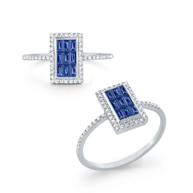 Custom Ring with Sapphires-Sapphire & Diamond Rectangular Ring Set in 14 Kt. Gold