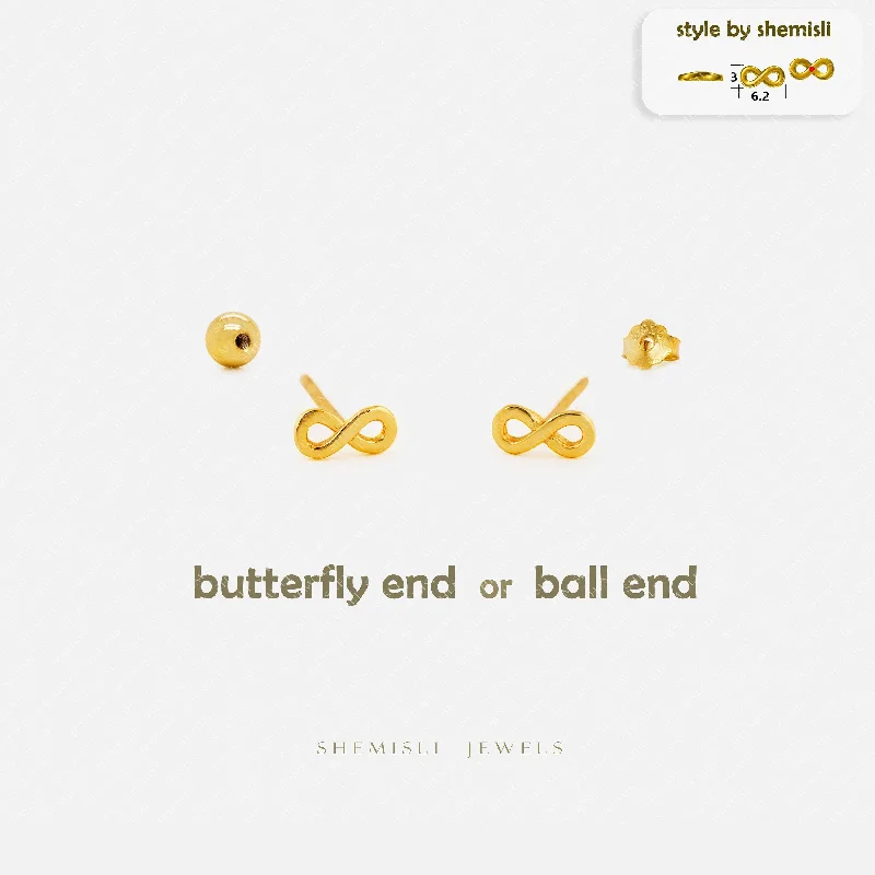 Crystal and Pearl Earrings-Dainty Infinity Sign Studs Earrings, Unisex, Gold, Silver SHEMISLI SS805 Butterfly End, SS806 Screw Ball End (Type A)