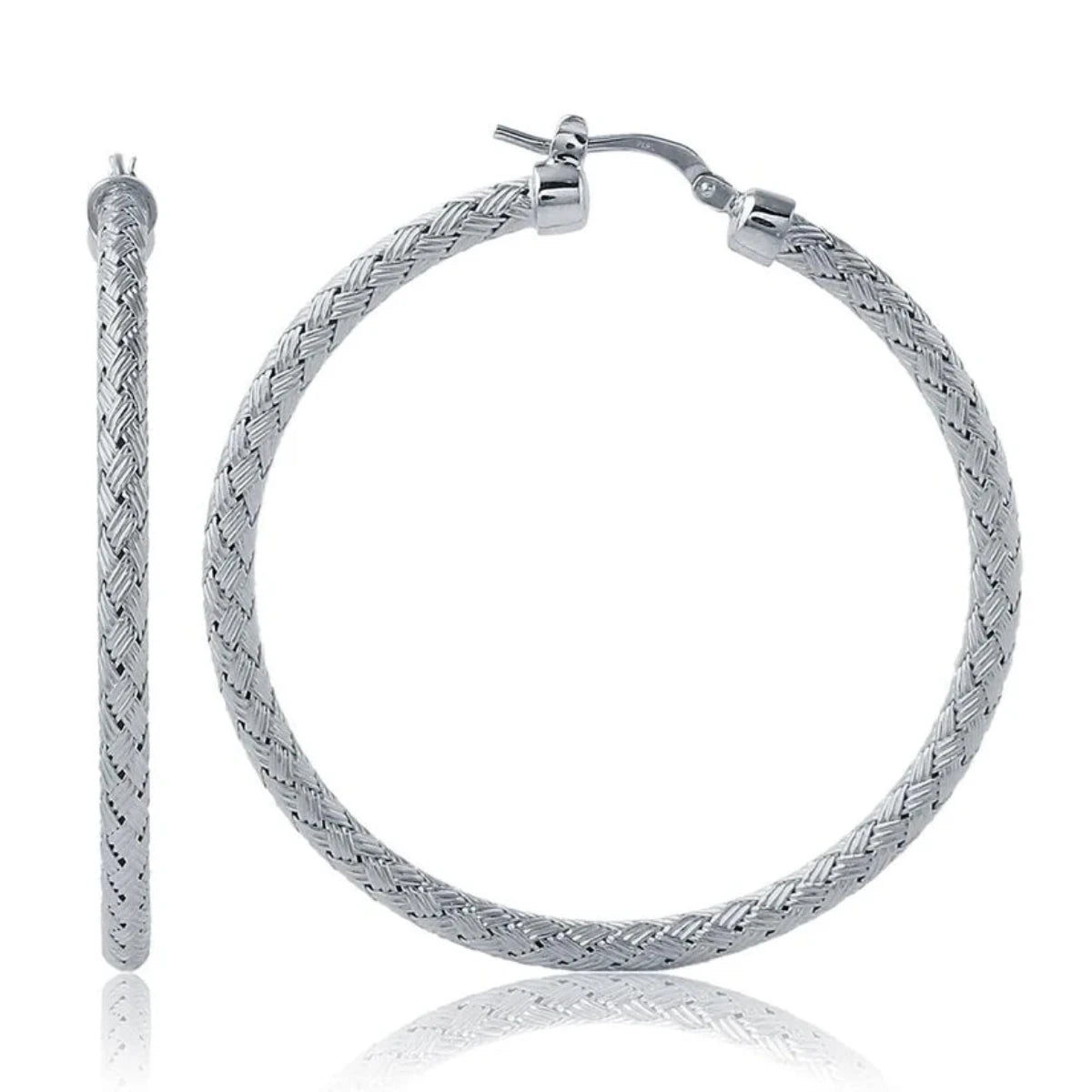 Wedding Earrings with Diamonds-SS 45MM Round Mesh Hoop Earrings