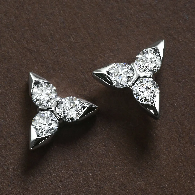 Cute Pearl Earrings-Diamond "Trilogy" Studs