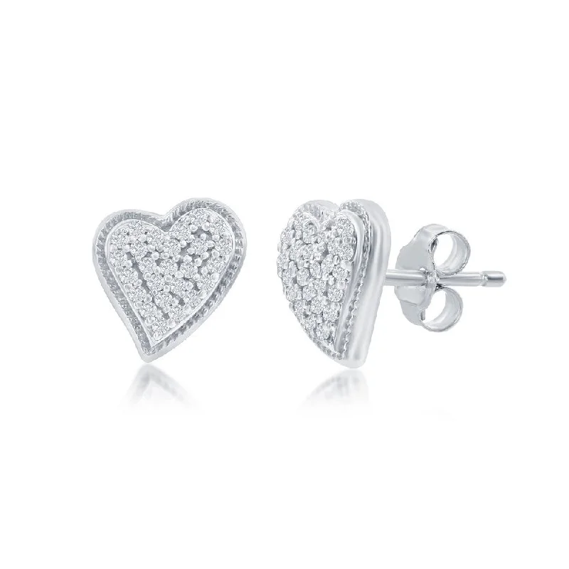 Sparkling Hoop Earrings-SS 0.09ctw I/SI2 Heart Diamond Stud Earrings