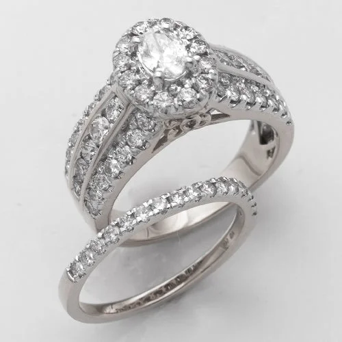 Diamond Wedding Band for Bride-14KW 2.15CTW OVAL DIAMOND BRIDAL SET