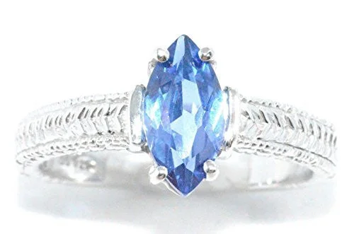 Designer Ring with Birthstone-1 Ct Tanzanite Marquise Ring .925 Sterling Silver Rhodium Finish