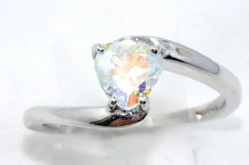 Fashionable Engagement Ring Set-1 Ct Mercury Mist Mystic Topaz Heart Ring .925 Sterling Silver Rhodium Finish