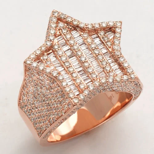 Luxury Gold Ring-14KR 4.25CTW BAGUETTE DIAMOND STAR RING