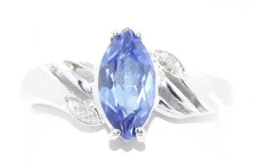 Classic Wedding Band with Diamonds-1 Ct Tanzanite & Diamond Marquise Ring .925 Sterling Silver Rhodium Finish