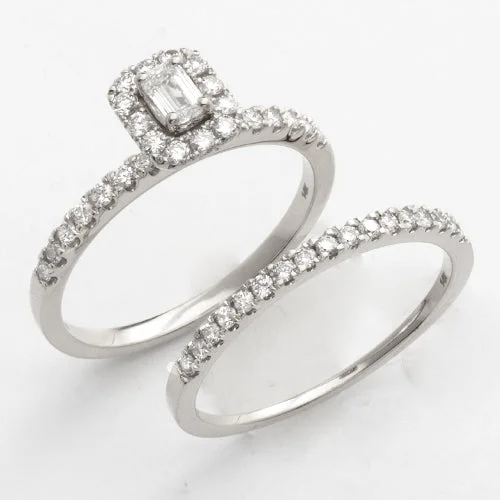 Platinum Wedding Band for Couples-14KW 0.75CTW ENGAGEMENT RING SET