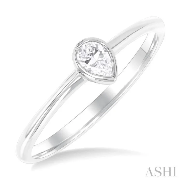 Unique Promise Ring-1/6 ctw Petite Bezel Set Pear Cut Diamond Fashion Ring in 10K White Gold