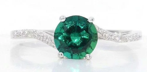 Men's Diamond Engagement Ring-1.5 Ct Created Emerald & Diamond Round Ring .925 Sterling Silver Rhodium Finish