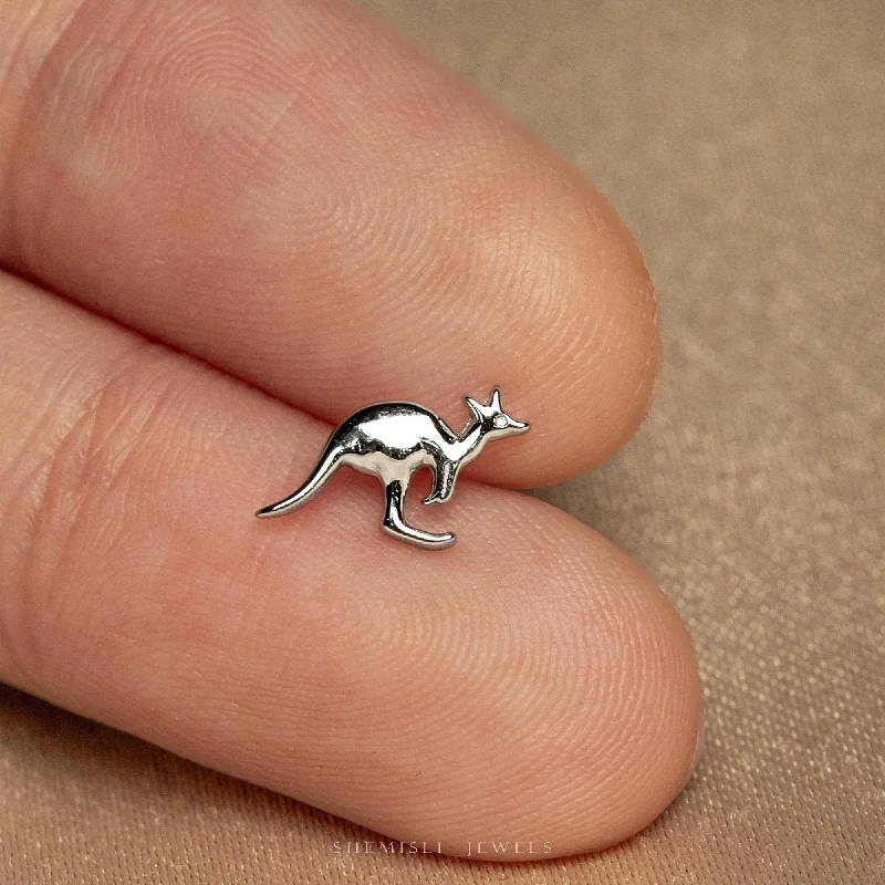 Funky Earrings for Teens-Tiny Kangaroo Threadless Flat Back Earrings, 20,18,16ga, 5-10mm Unisex, Surgical Steel SHEMISLI SS1188