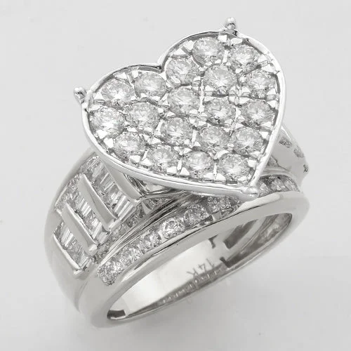 Custom Wedding Ring Set-14KW 3.15CTW DIAMOND HEART CLUSTER RING