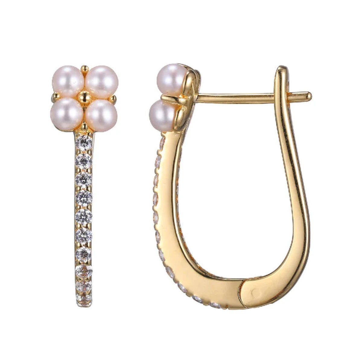 Birthstone Earrings for December-YGP Sterling CZ and FWP Pearl Hoop Earrings