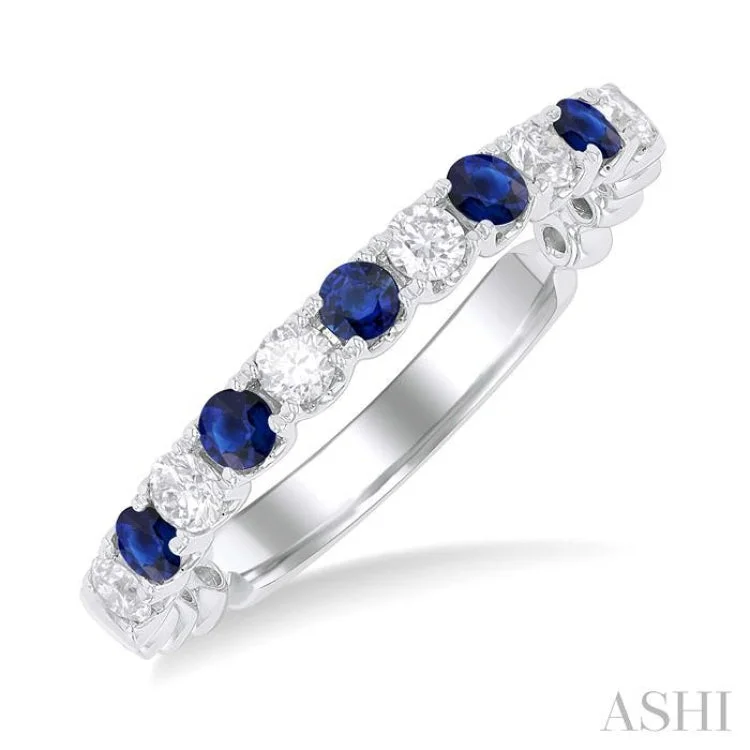 Unique Wedding Ring Set-2.25 MM Sapphire and 1/4 ctw Round Cut Diamond Precious Wedding Band in 14K White Gold