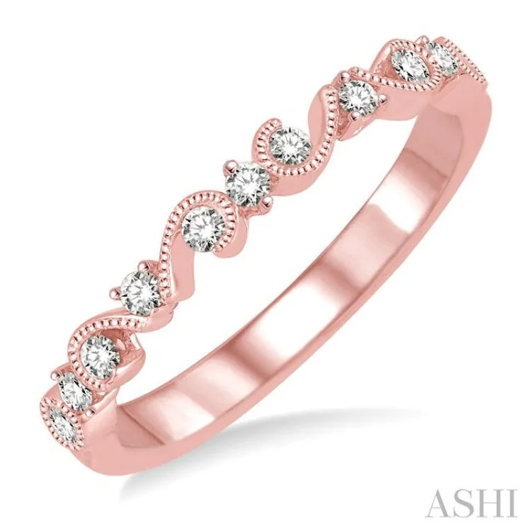 Custom Name Ring-1/5 ctw Round Cut Diamond Stack Band in 14K Rose Gold