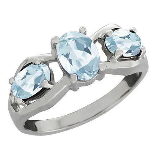 Silver Engagement Ring Set-2 Ct Genuine Aquamarine Oval Ring .925 Sterling Silver Rhodium Finish