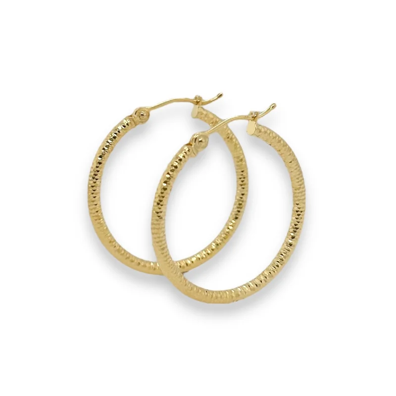 Dazzling Gold Earrings-14K Y Gold 25mm Dia Cut Hoop Earrings