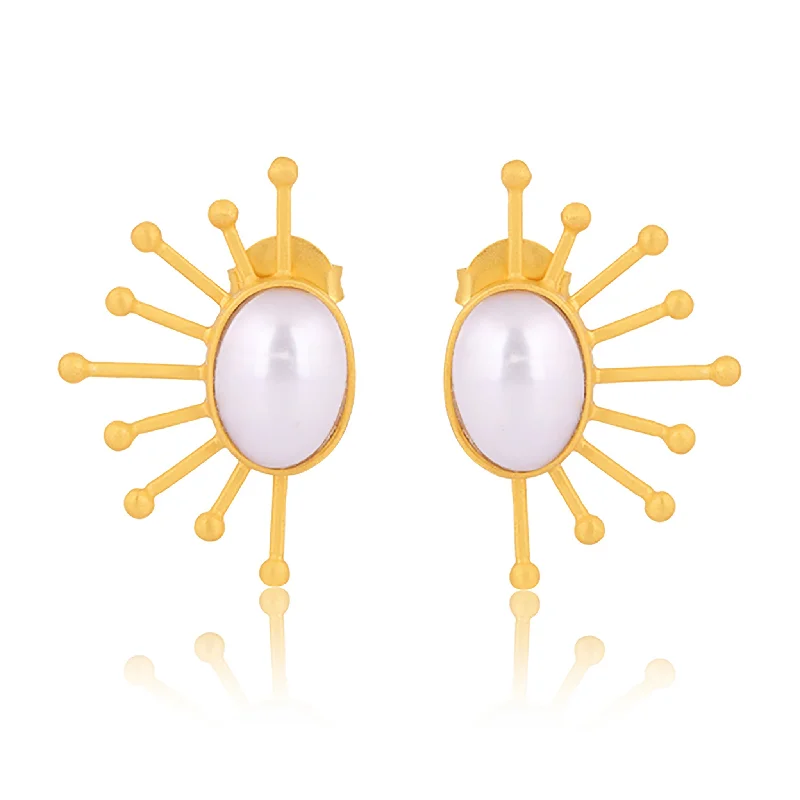 Elegant Bridal Earrings-Ray of Sunshine Stud Earrings - Pearl