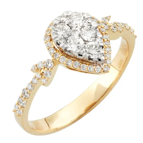 Beautiful Custom Ring-14KY 0.75CTW PEAR SHAPE CLUSTER DIAMOND RING