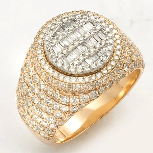 Platinum Wedding Ring-14KY+W 3.35CTW BAGUETTE DIAMOND MENS RING - ROUND