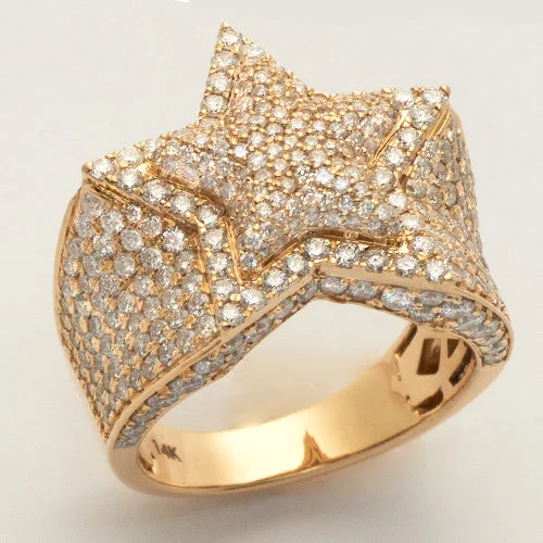 Unique Diamond Ring-14KY 4.10CTW DIAMOND 3-D STAR MENS RING