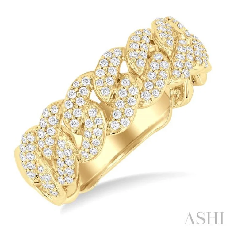 Trendy Wedding Band Set-1/2 ctw Cuban Link Round Cut Diamond Fashion Band in 14K Yellow Gold