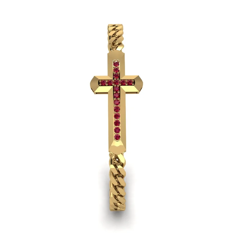 Sterling Silver Bracelet for Women-Ruby Cross Men Chain Bracelet - Nicholas No. 10