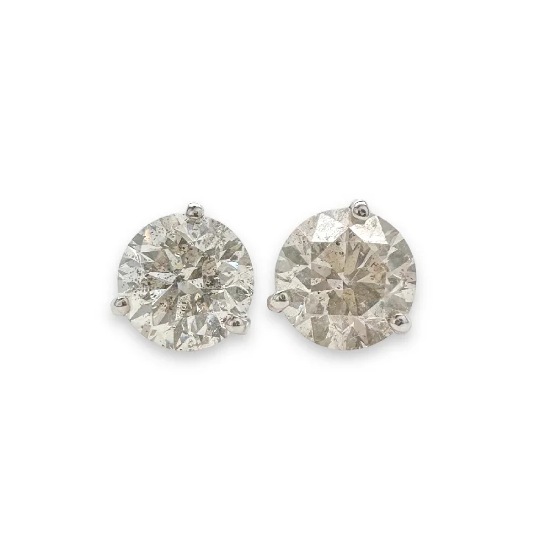 Party Earrings for Bridesmaids-18K W Gold 3.32ctw J/I1 Round Diamond Stud Earrings