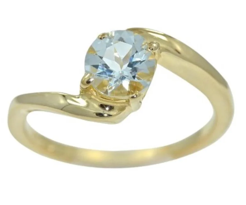 Gold Wedding Ring-Genuine Aquamarine Round Ring 14Kt Yellow Gold Plated Over .925 Sterling Silver