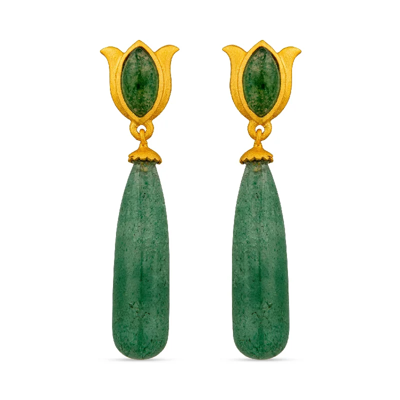 Trendy Earrings for Girls-Verona Tulip Drop Earrings - Green Strawberry Quartz