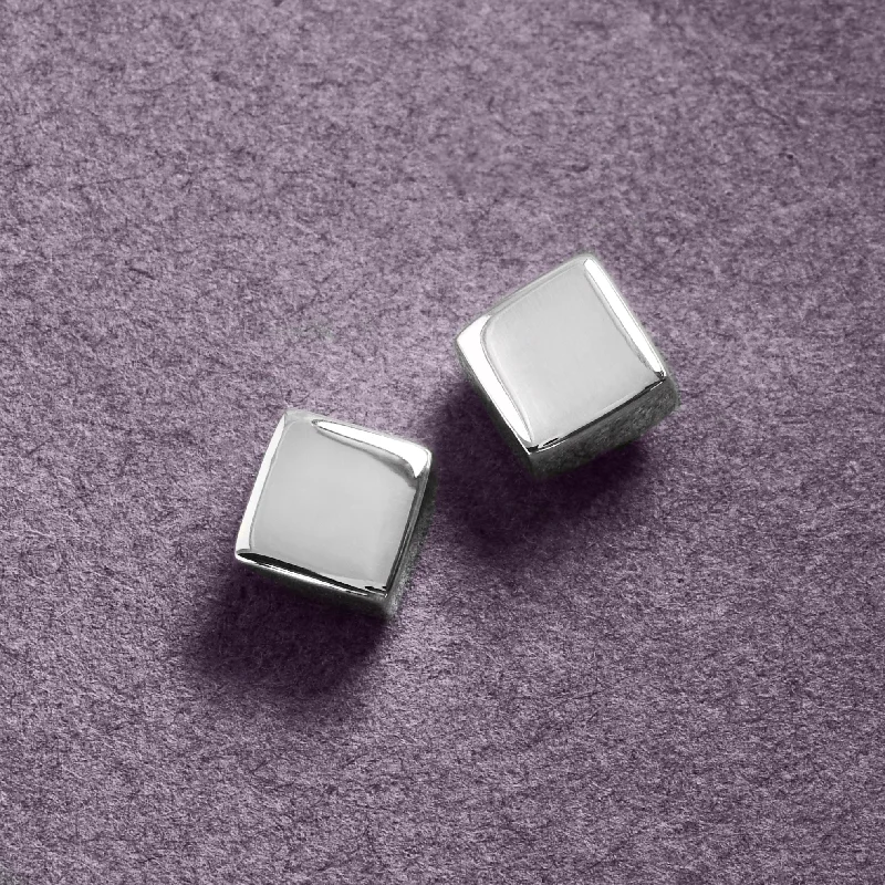 Silver Dangle Earrings-Silver Square Studs