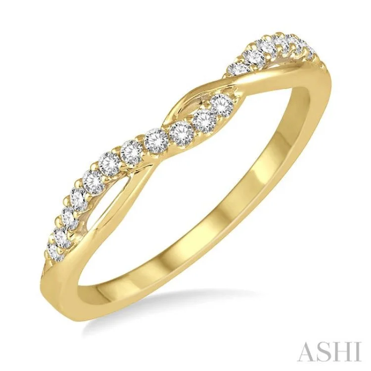 Designer Gold Ring-1/5 ctw Twisted Top Round Cut Diamond Wedding Band in 14K Yellow Gold