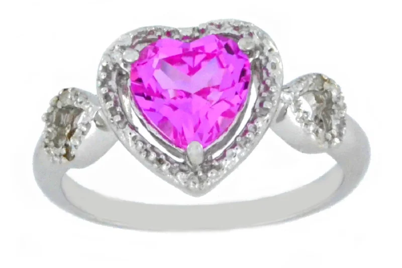 Diamond Ring with Gold Band-1.5 Ct Pink Sapphire & Diamond Heart Ring .925 Sterling Silver Rhodium Finish