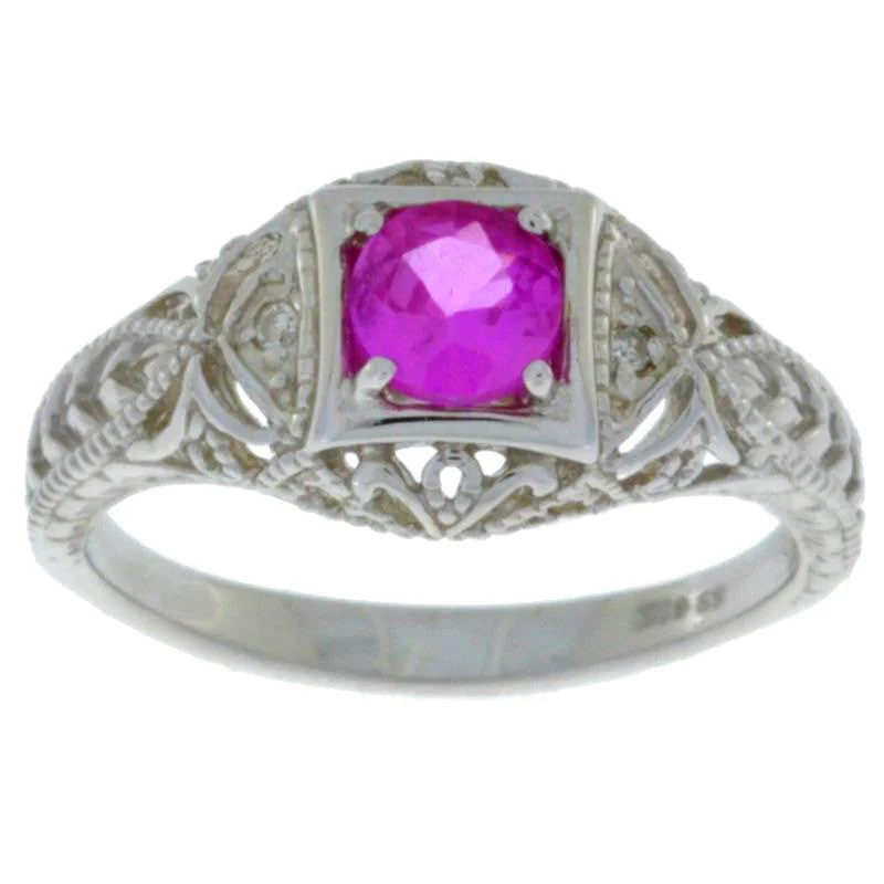 Wedding Ring Set with Diamonds-0.50 Ct Pink Sapphire & Diamond Round Ring .925 Sterling Silver