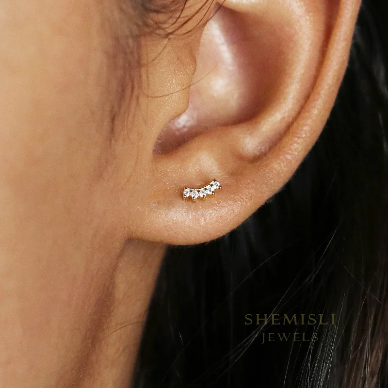 Dainty Gold Earrings-Super Tiny Climber Earrings, Unisex, Gold, Silver SHEMISLI - SS078 Butterfly End, SS769 Screw Ball End (Type A) LR