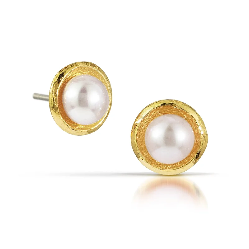 Diamond Hoop Earrings-Carved Cup with Pearl Earrings