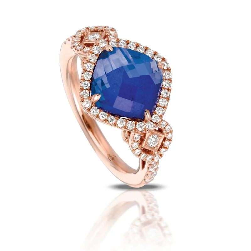 Gemstone Ring for Women-Doves Royal Lapis Collection 18K Rose Gold Diamond Ring