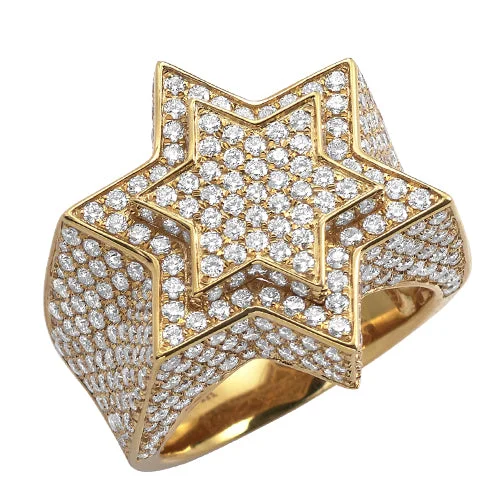 Gold Ring with Emerald-14KY 4.60CTW DIAMOND 3-D STAR OF DAVID MENS RING