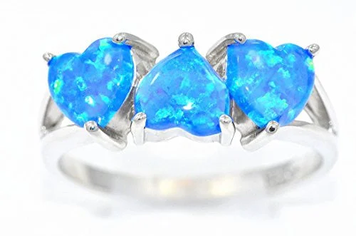 Wedding Ring for Special Occasions-6mm Blue Opal Heart Ring .925 Sterling Silver Rhodium Finish