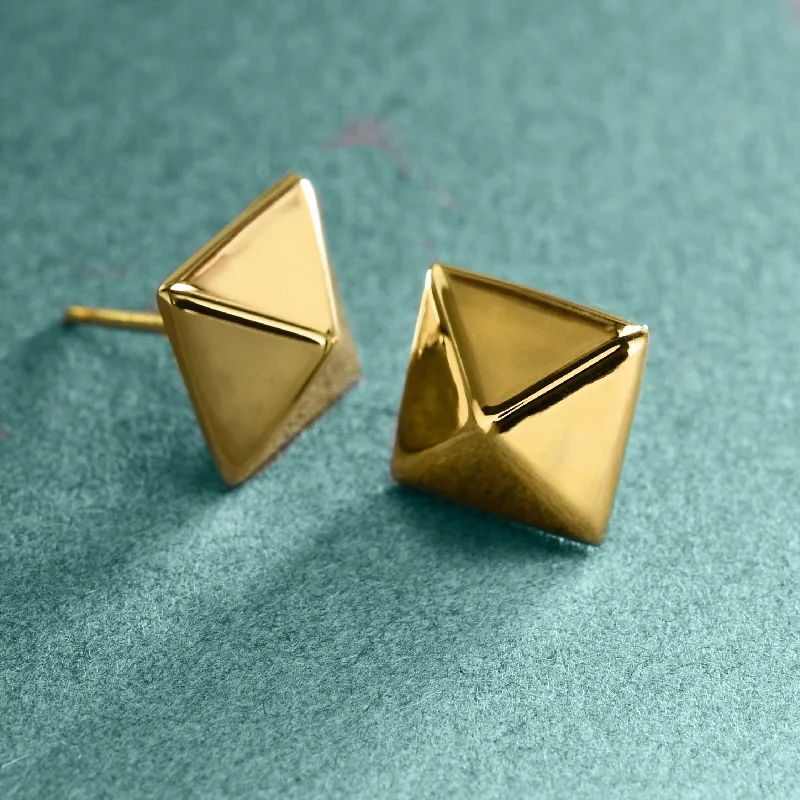 Luxury Drop Earrings-Gold Pyramid Studs