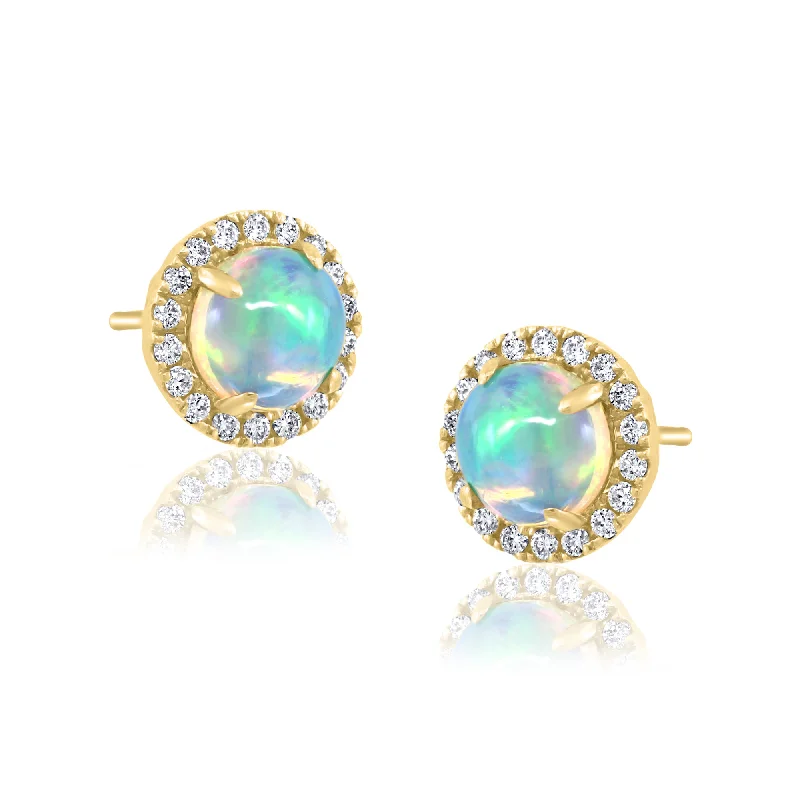 Elegant Gemstone Earrings-14K Yellow Gold Opal and Diamond Earrings